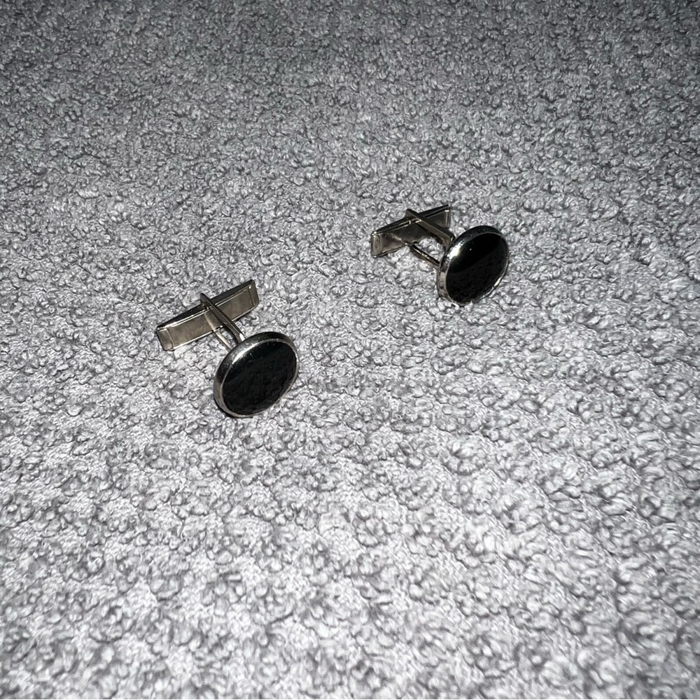 Men’s Enamel Cuff Links in Silver/Black